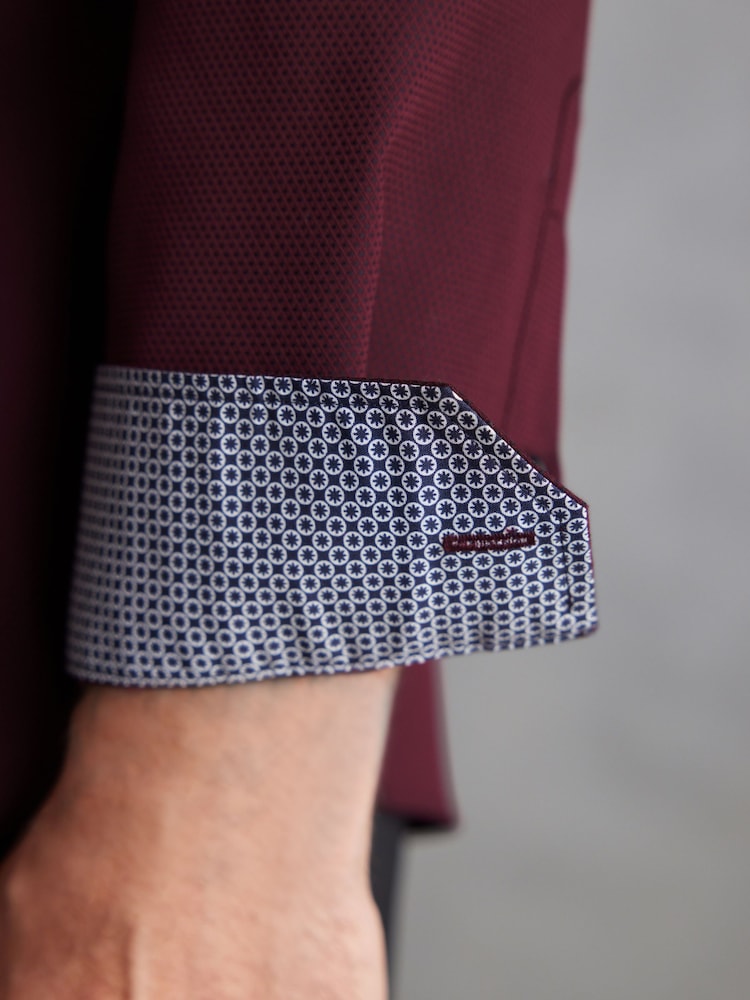 Burgundy Red Slim Fit Signature Premium 100% Cotton Textured Long Sleeve Single Cuff Shirt - Image 5 of 7