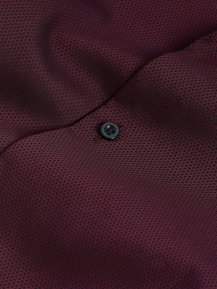 Burgundy Red Slim Fit Signature Premium 100% Cotton Textured Long Sleeve Single Cuff Shirt - Image 7 of 7