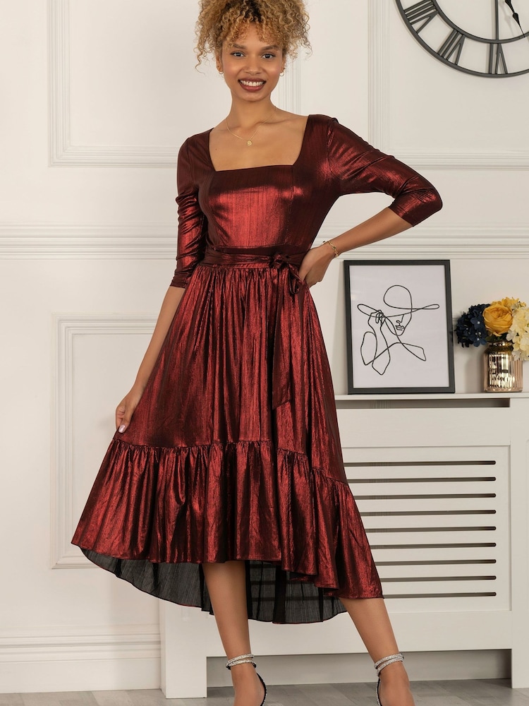 Jolie Moi Red Orly Sparkly Midi Dress - Image 1 of 6