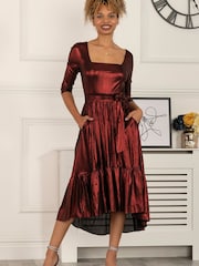 Jolie Moi Red Orly Sparkly Midi Dress - Image 3 of 6