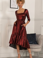 Jolie Moi Red Orly Sparkly Midi Dress - Image 4 of 6