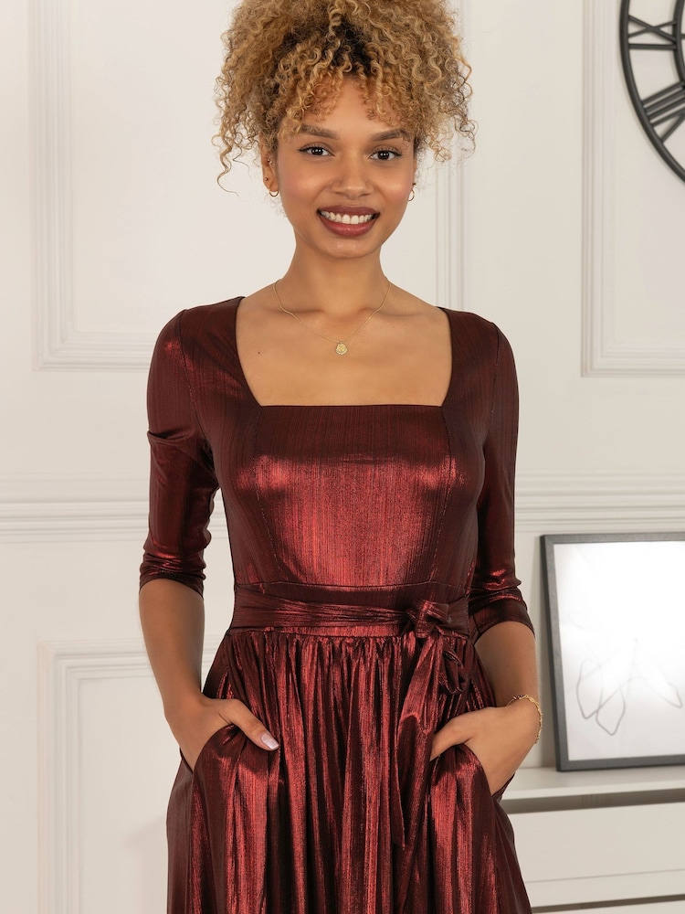 Jolie Moi Red Orly Sparkly Midi Dress - Image 6 of 6