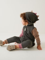 Charcoal Grey Colourblock Dinosaur Spike Jersey All-In-One (3mths-7yrs) - Image 1 of 7