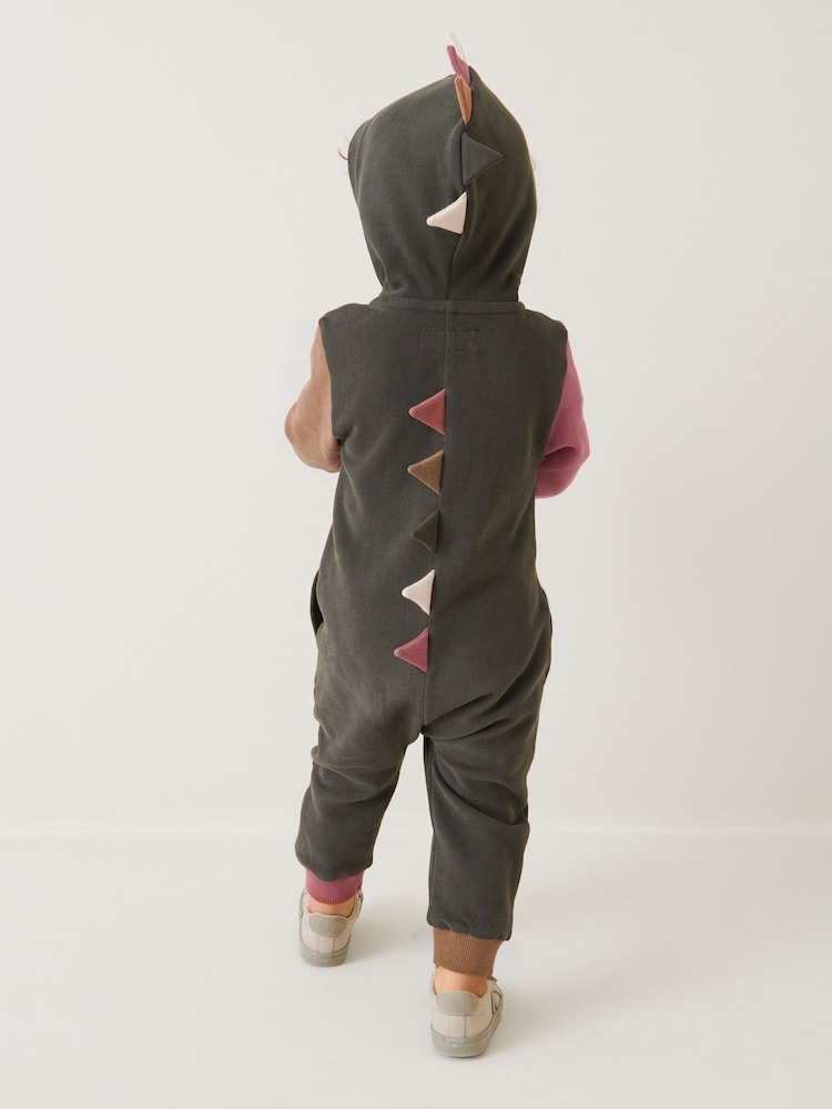 Charcoal Grey Colourblock Dinosaur Spike Jersey All-In-One (3mths-7yrs) - Image 3 of 7
