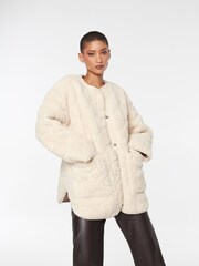 F&F FW Bridge Wren Cream Quilted Teddy Jacket - Image 3 of 8