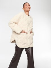 F&F FW Bridge Wren Cream Quilted Teddy Jacket - Image 4 of 8
