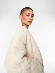 F&F FW Bridge Wren Cream Quilted Teddy Jacket - Image 7 of 8