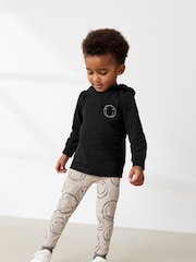 Black/Ecru Cream Smile Face - Zestaw: bluza z kapturem i długim rękawem i legginsy ze 100% bawełny (3 miesiące – 7 lat) - Image 1 of 1
