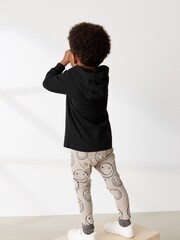 Black/Ecru Cream Smile Face 100% Cotton Long Sleeve Hoodie And Leggings Set (3mths-7yrs) - Image 2 of 6