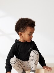 Black/Ecru Cream Smile Face 100% Cotton Long Sleeve Hoodie And Leggings Set (3mths-7yrs) - Image 3 of 6