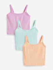 Rosa/Blau/Orange - Kurz geschnittene, gerippte Camisoles im 3er-Pack (5–16 Jahre) - Bild 1 von 2