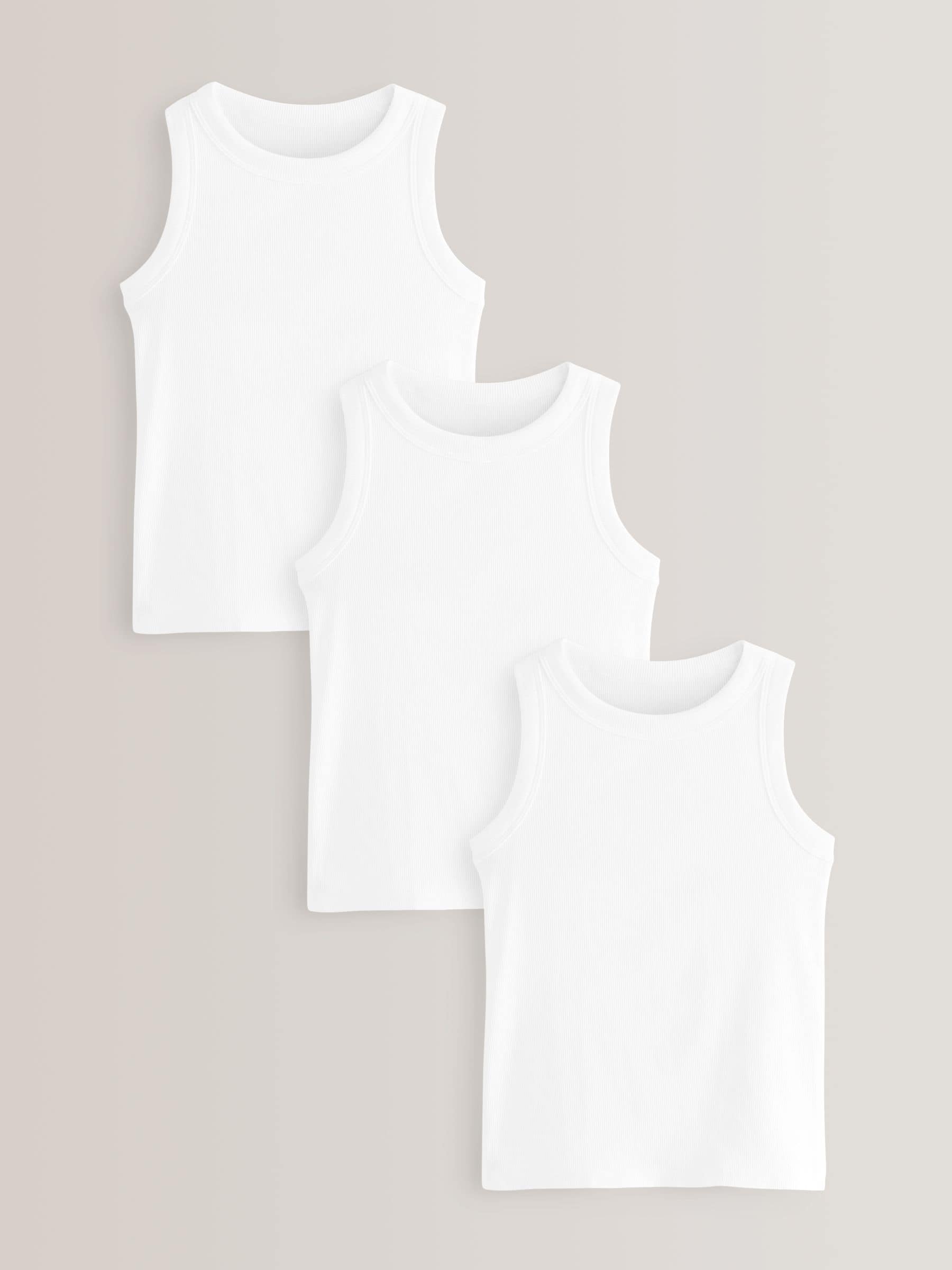 Buy White Crop Rib Vests 3 Pack (5-16yrs) from Next Luxembourg