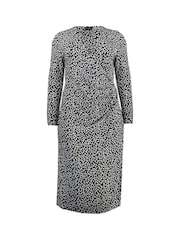 Live Unlimited Curve Mono Curl Print Mock Wrap Jersey Midi Black Dress - Image 5 of 5