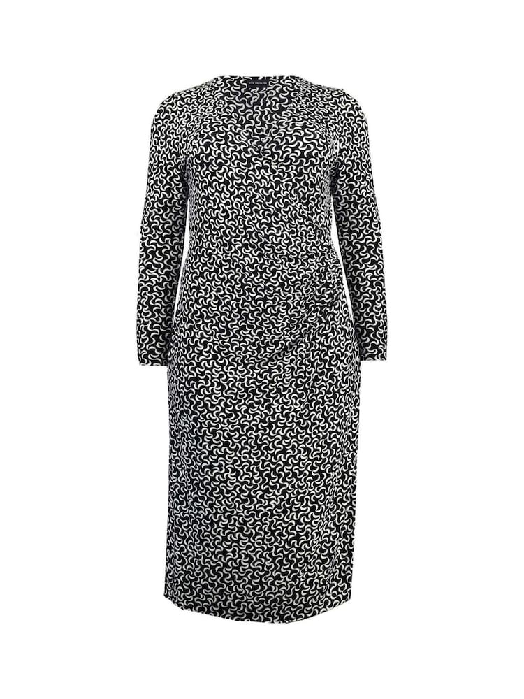 Live Unlimited Curve Mono Curl Print Mock Wrap Jersey Midi Black Dress - Image 5 of 5