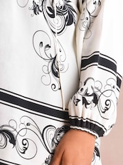 Live Unlimited Curve Floral Placement Woven Black Top With Blouson Sleeves - Image 5 of 7