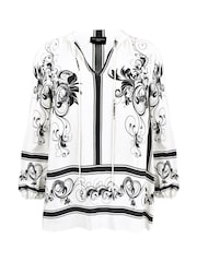 Live Unlimited Curve Floral Placement Woven Black Top With Blouson Sleeves - Image 7 of 7