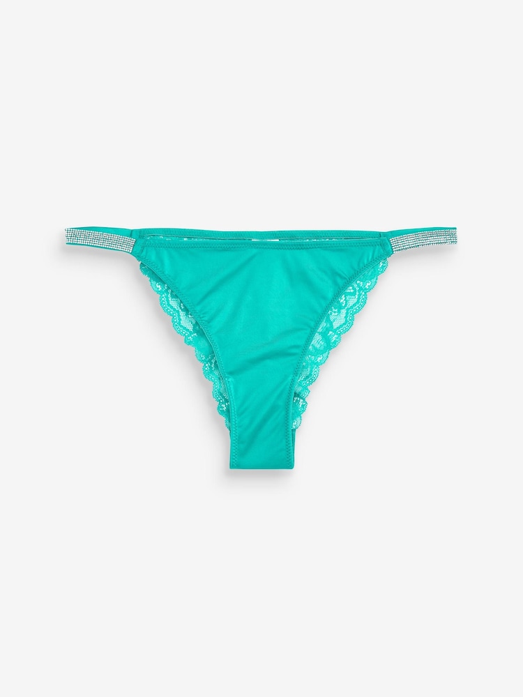 Green Tanga Sparkle Strap Lace Back Knickers - Image 4 of 4