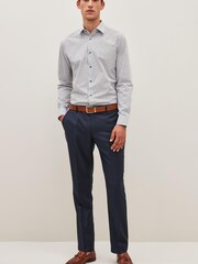 White/Blue/Brown Stripe Slim Fit Cotton Trimmed Shirt - Image 2 of 7