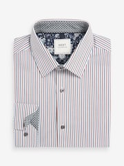 White/Blue/Brown Stripe Slim Fit Cotton Trimmed Shirt - Image 6 of 7