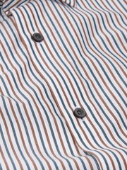 White/Blue/Brown Stripe Slim Fit Cotton Trimmed Shirt - Image 7 of 7