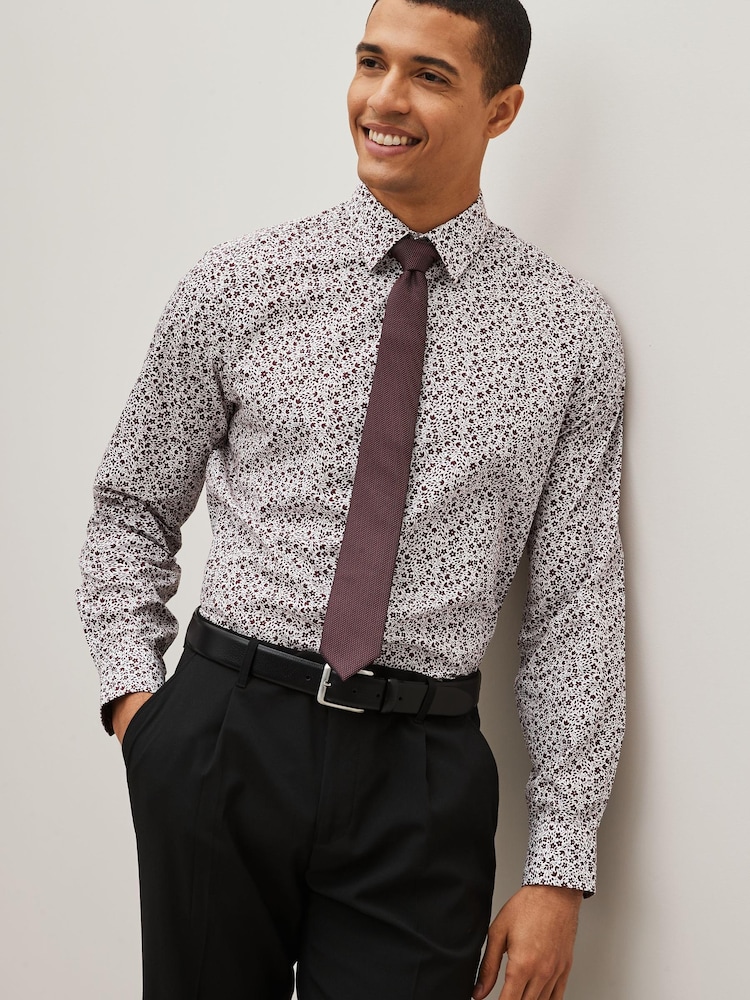 White/Burgundy Red Ditsy Regular Fit Single Cuff Occasion Shirt And Tie Pack - Image 1 of 8