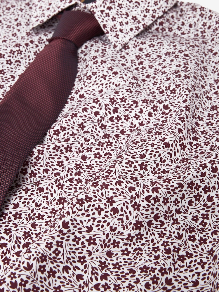 White/Burgundy Red Ditsy Regular Fit Single Cuff Occasion Shirt And Tie Pack - Image 8 of 8