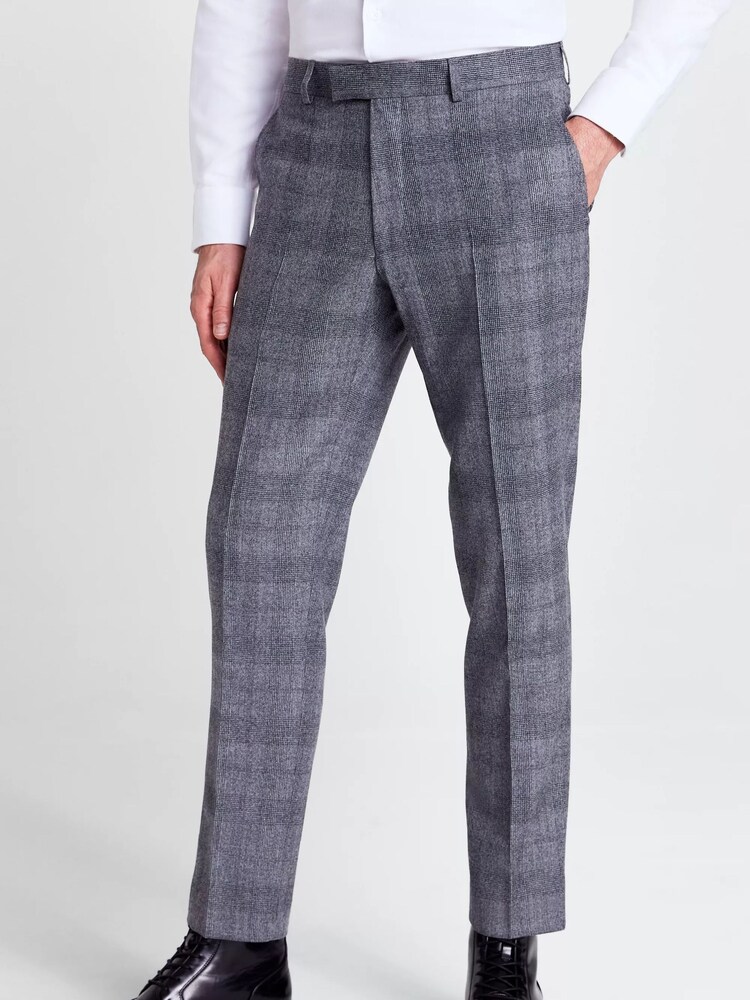 MOSS x Barberis Tailored Fit Grey Check Suit: Trousers - Image 1 of 3