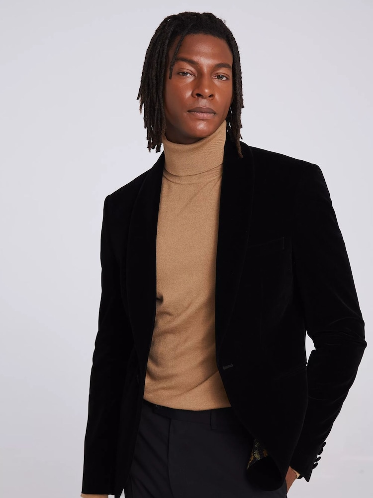 MOSS Black Tailored Fit Velvet 100% Cotton Jacket - Image 1 of 6