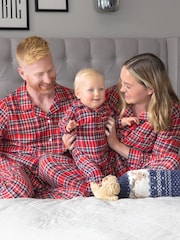 JoJo Maman Bébé Red Boys' Tartan Woven All-In-One Pyjamas - Image 1 of 4