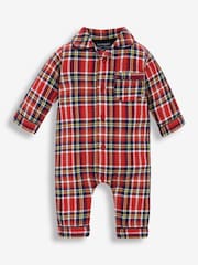 JoJo Maman Bébé Red Boys' Tartan Woven All-In-One Pyjamas - Image 9 of 12