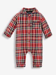 JoJo Maman Bébé Red Boys' Tartan Woven All-In-One Pyjamas - Image 12 of 12