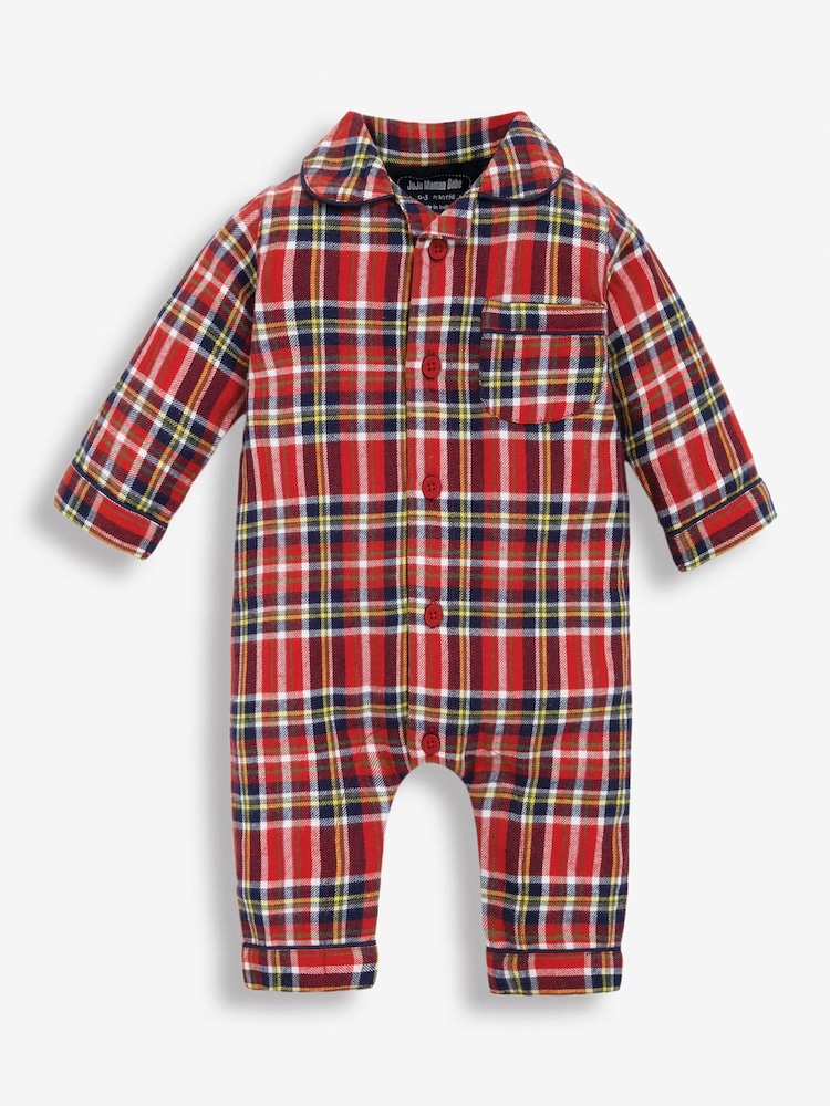 JoJo Maman Bébé Red Boys' Tartan Woven All-In-One Pyjamas - Image 12 of 12