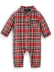 JoJo Maman Bébé Red Boys' Tartan Woven All-In-One Pyjamas - Image 3 of 4