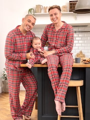 JoJo Maman Bébé Red Boys' Tartan Woven All-In-One Pyjamas - Image 5 of 12