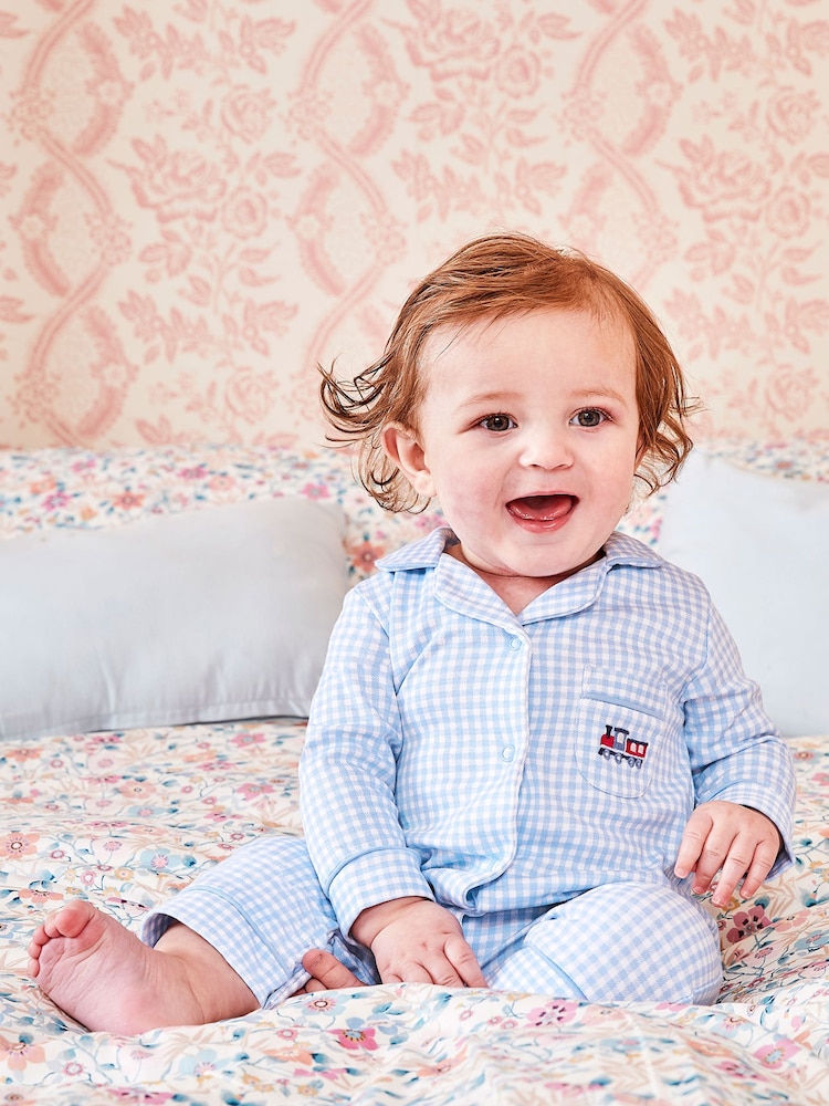 JoJo Maman Bébé Blue Jersey All-in-One Pyjamas - Image 1 of 2