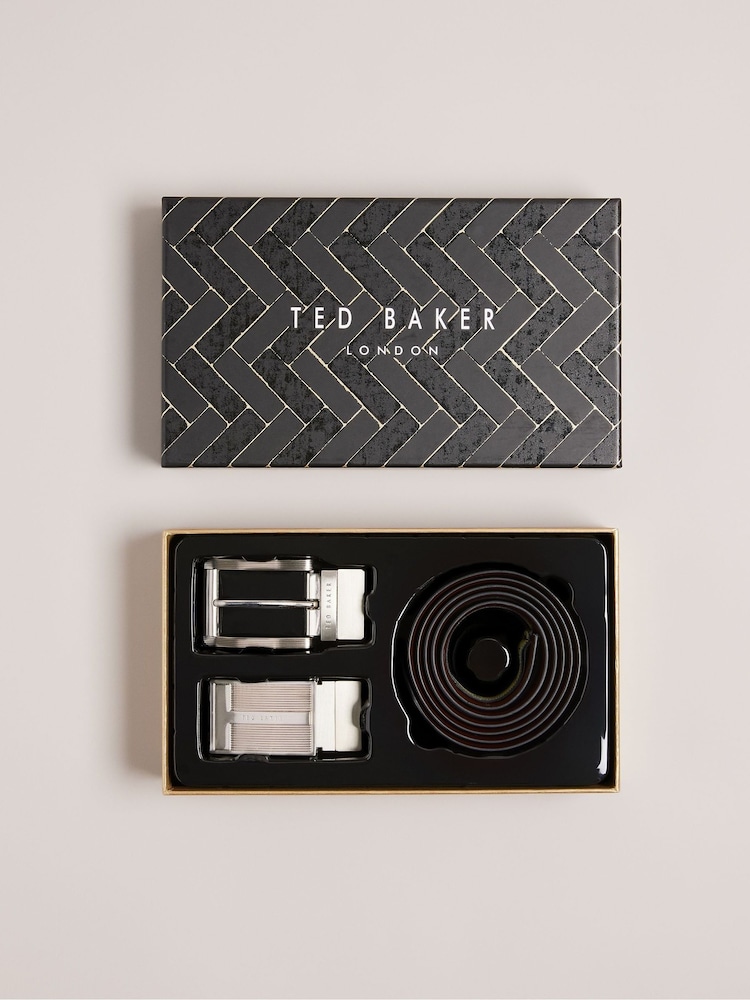 Ted Baker Black Newbey Leather Belt In A Box With Interchangeable Buckle - Image 1 of 4