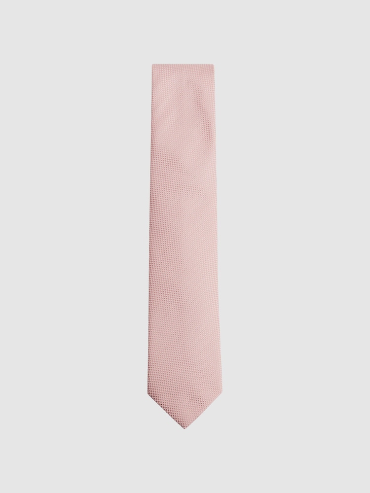 Reiss Soft Pink Ceremony Textured Silk-Blend Tie - Image 1 of 5
