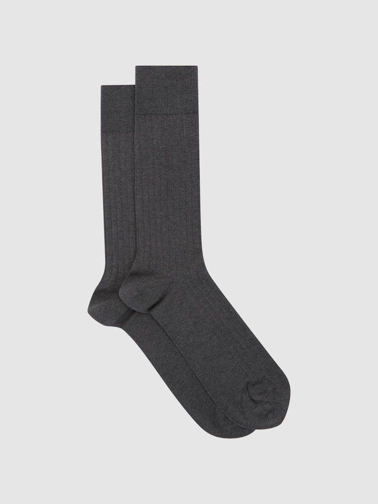 Reiss Charcoal Fela Ribbed Socks - Image 1 of 3 Reiss Charcoal Fela Ribbed Socks - Image 1 of 3