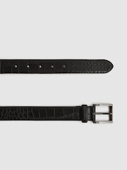 Reiss Black/Gunmetal Albany Leather Crocodile Print Belt - Image 3 of 4