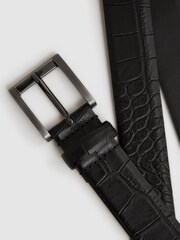 Reiss Black/Gunmetal Albany Leather Crocodile Print Belt - Image 4 of 4
