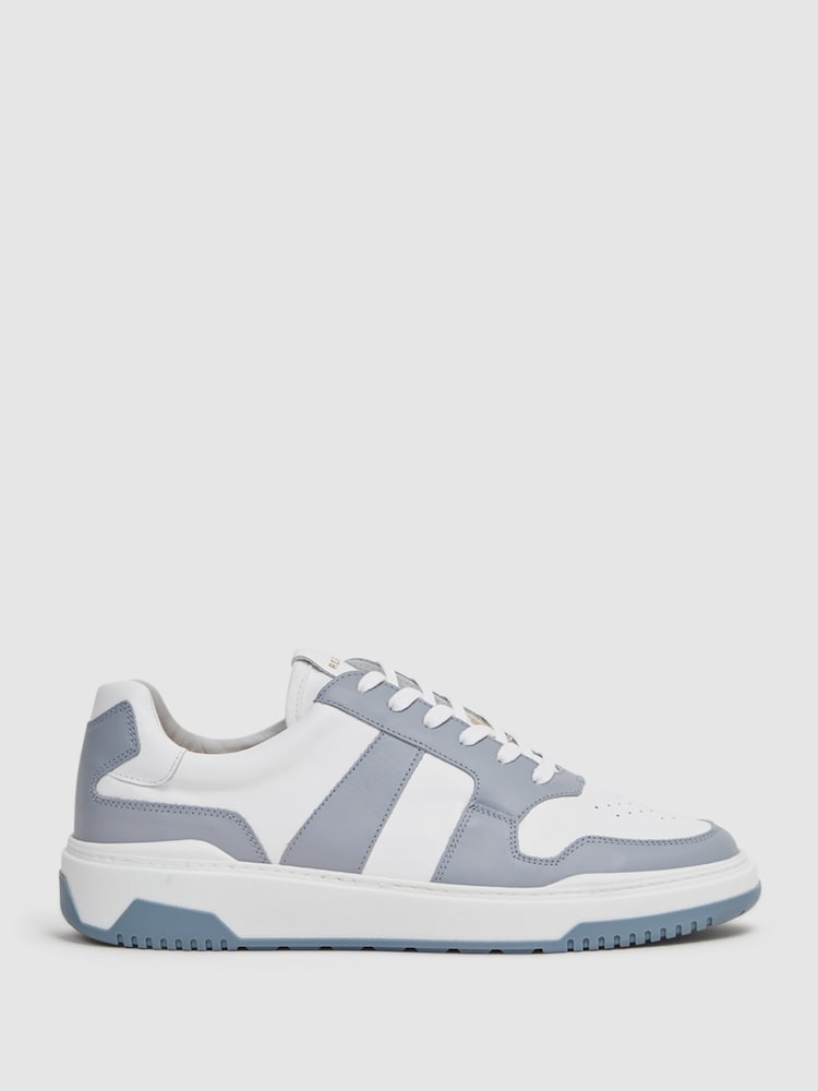 Reiss Airforce Blue Arlo Low Top Leather Trainers - Image 1 of 5