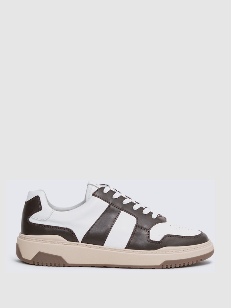 Reiss Brown Arlo Low Top Leather Trainers - Image 1 of 5