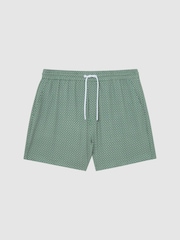 Reiss Bright Green/White Shape Printed Drawstring Swim Shorts - Image 2 of 8