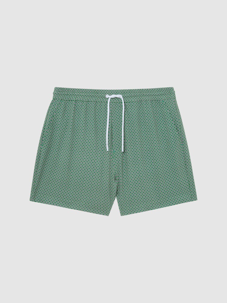 Reiss Bright Green/White Shape Printed Drawstring Swim Shorts - Image 2 of 8