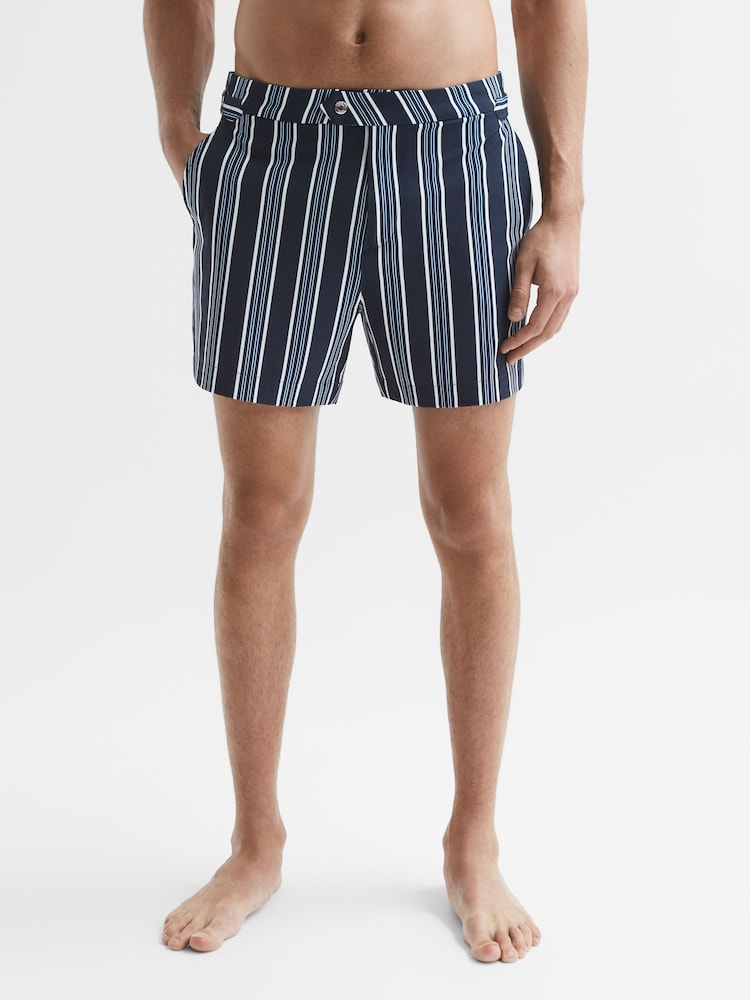 Reiss Navy Palm Striped Swim Shorts - Image 1 of 6