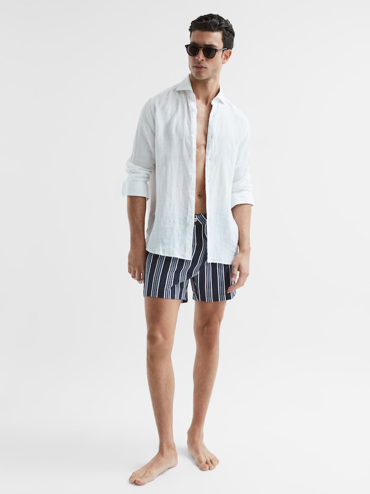 Reiss Navy Palm Striped Swim Shorts - Image 6 of 6