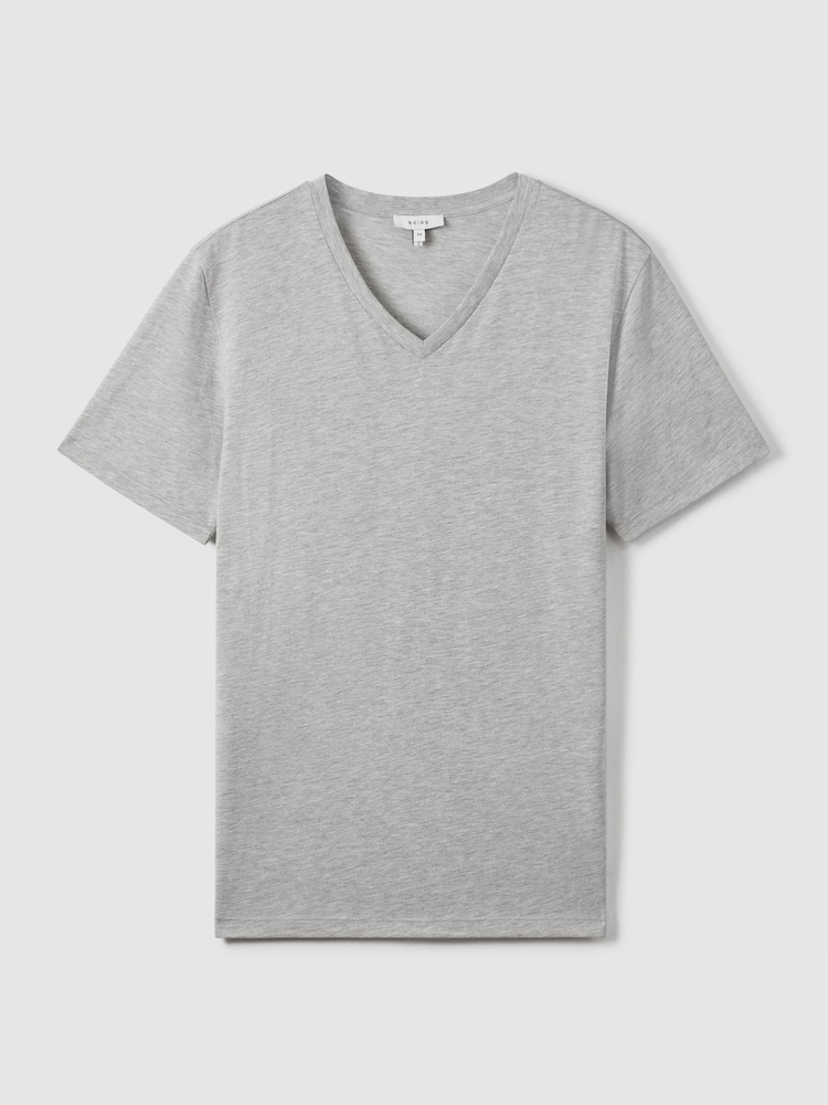 Reiss Grey Marl Dayton Cotton V-Neck T-Shirt - Image 2 of 7