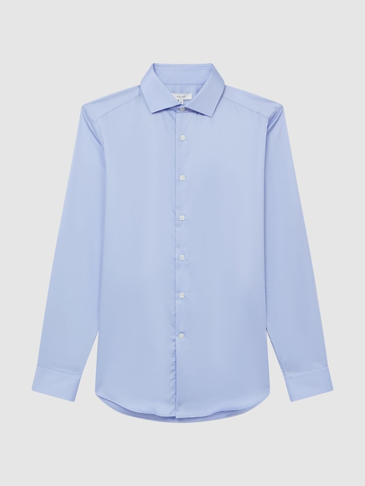 Reiss Mid Blue Remote Slim Fit Cotton Sateen Shirt - Image 2 of 8
