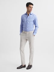 Reiss Mid Blue Remote Slim Fit Cotton Sateen Shirt - Image 3 of 8