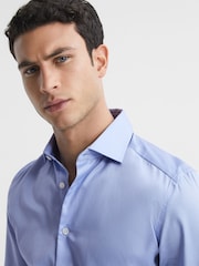 Reiss Mid Blue Remote Slim Fit Cotton Sateen Shirt - Image 4 of 8